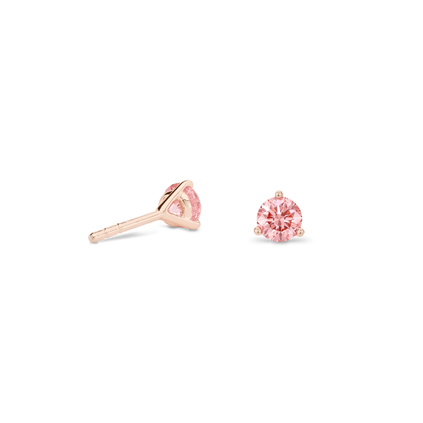 Back view of pink round brilliant studs in 10k rose gold