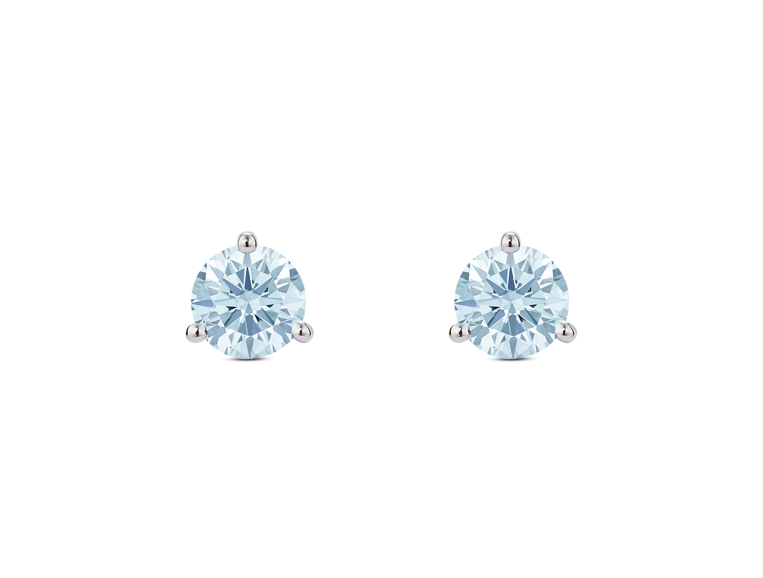 Front view of blue 1 carat solitaire studs in 14k white gold