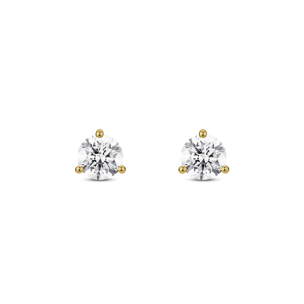 Front view of yellow gold, lab-grown 1 carat total weight round brilliant studs