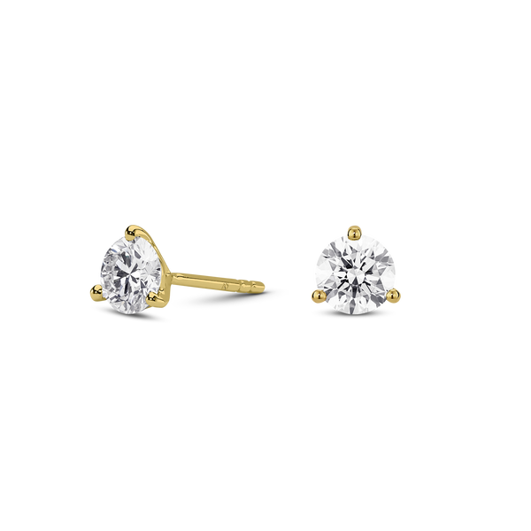 Side view of yellow gold, lab-grown 1 carat total weight round brilliant studs