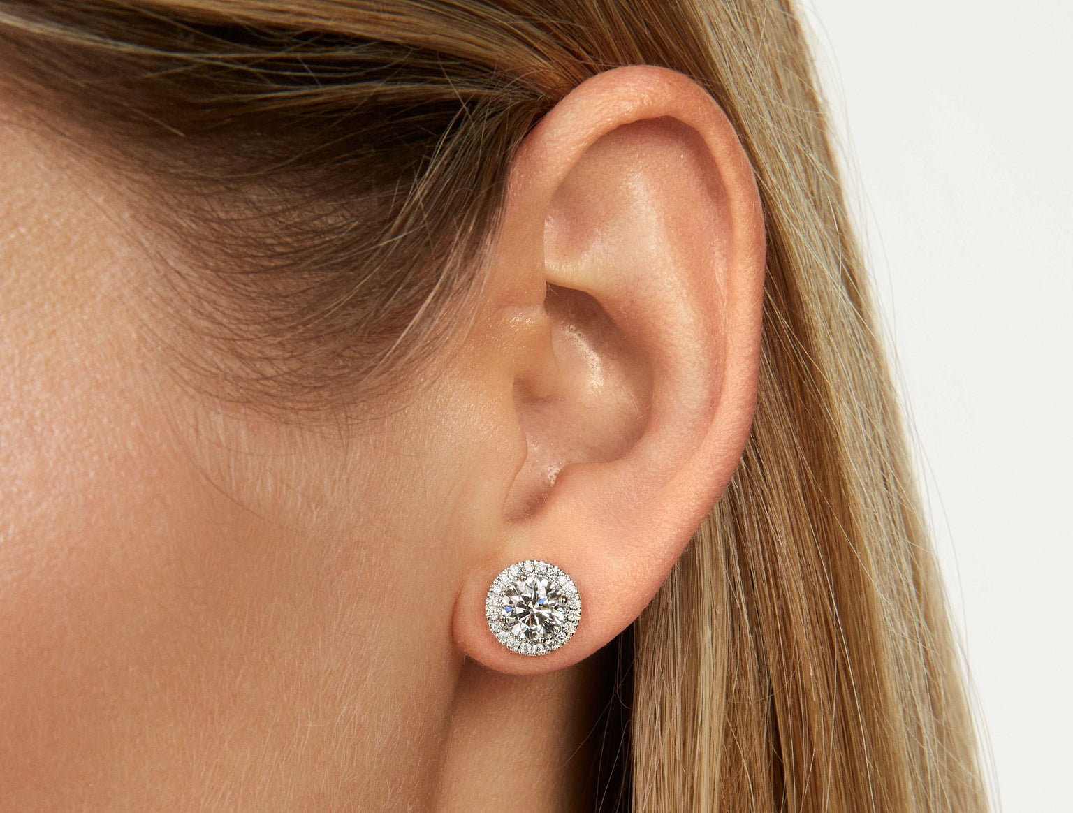 Lab-Grown Diamond 2ct. tw. Halo 14k Gold Earrings | Pink