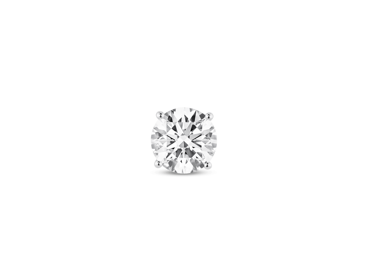 Front view of Lightbox Finest™ 1 carat round brilliant 18k white gold single stud with white diamond