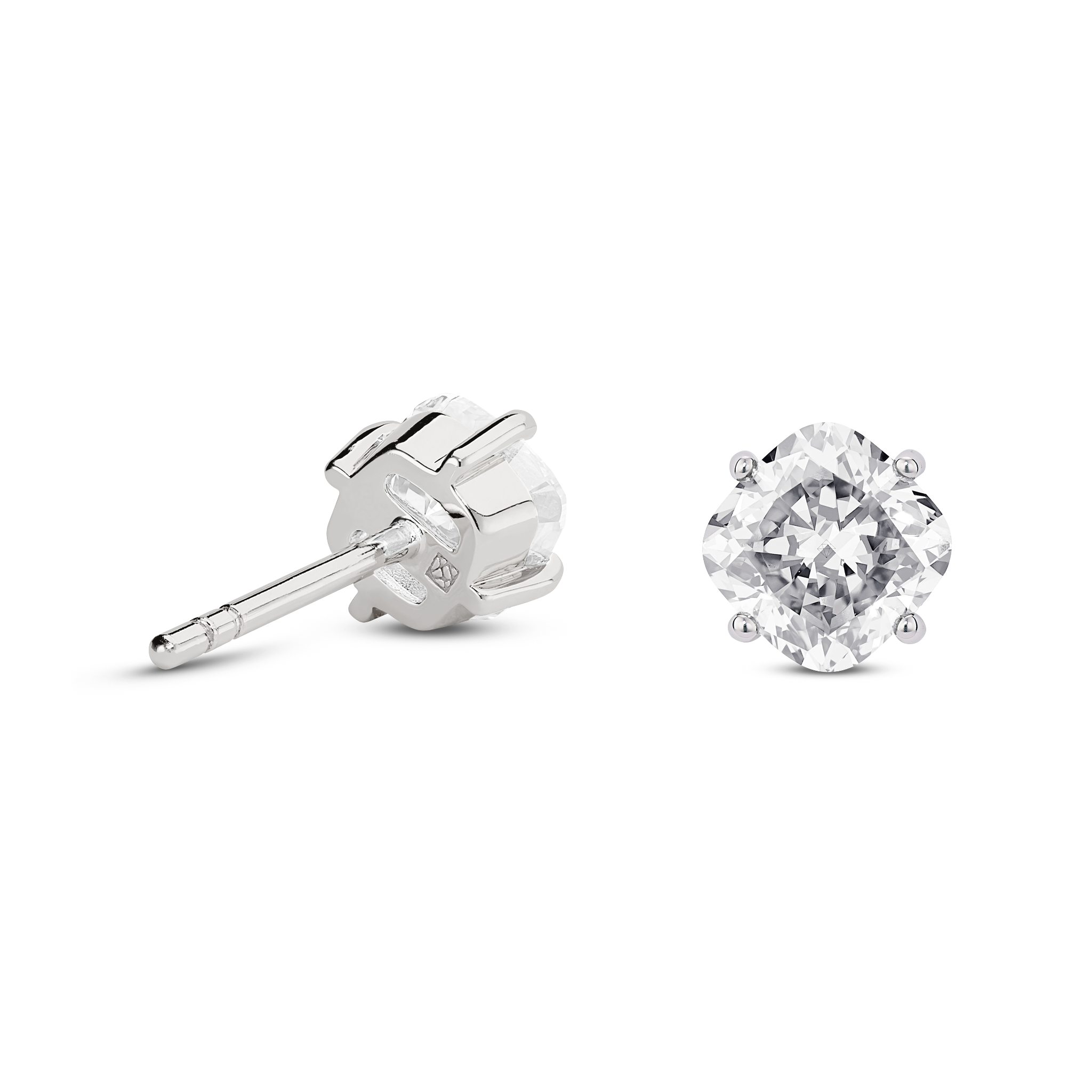 Back view of white gold 2 carat total weight lab-grown cushion cut studs