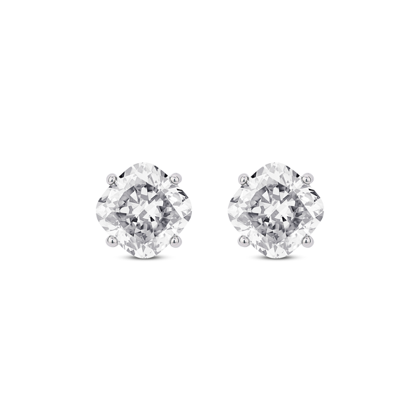 Front view of white gold 2 carat total weight lab-grown cushion cut studs