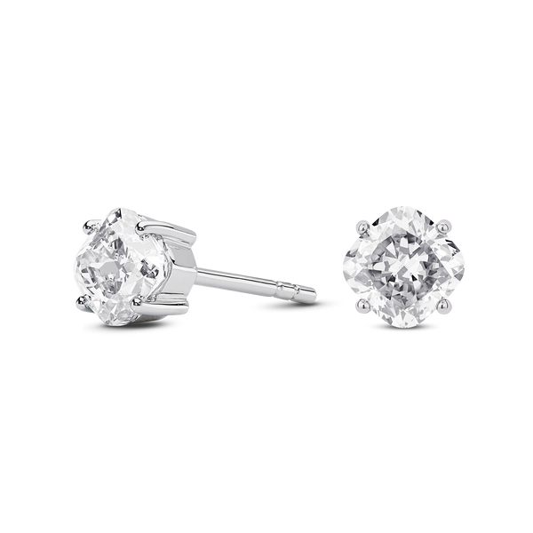 Side view of white gold 2 carat total weight lab-grown cushion cut studs