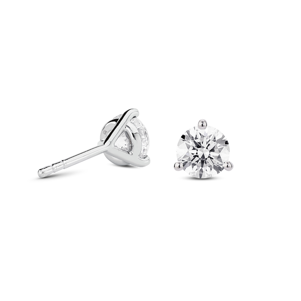 Back view of white gold, lab-grown 1.5 carat total weight round brilliant studs