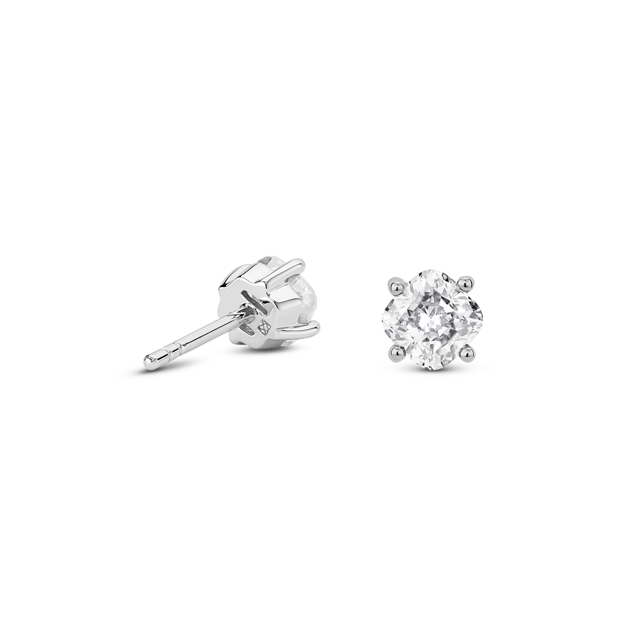 Back view of white gold 1 carat total weight lab-grown cushion cut studs