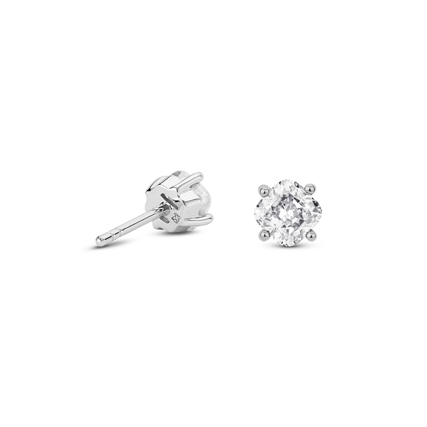 Back view of white gold 1 carat total weight lab-grown cushion cut studs