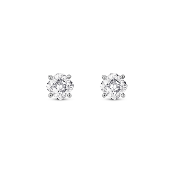 Front view of white gold 1 carat total weight lab-grown cushion cut studs