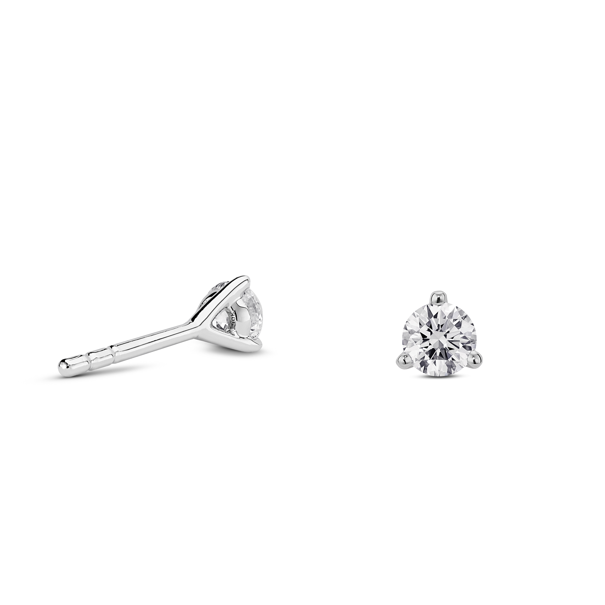 Back view of white gold, lab-grown 
0.25 carat total weight round brilliant studs