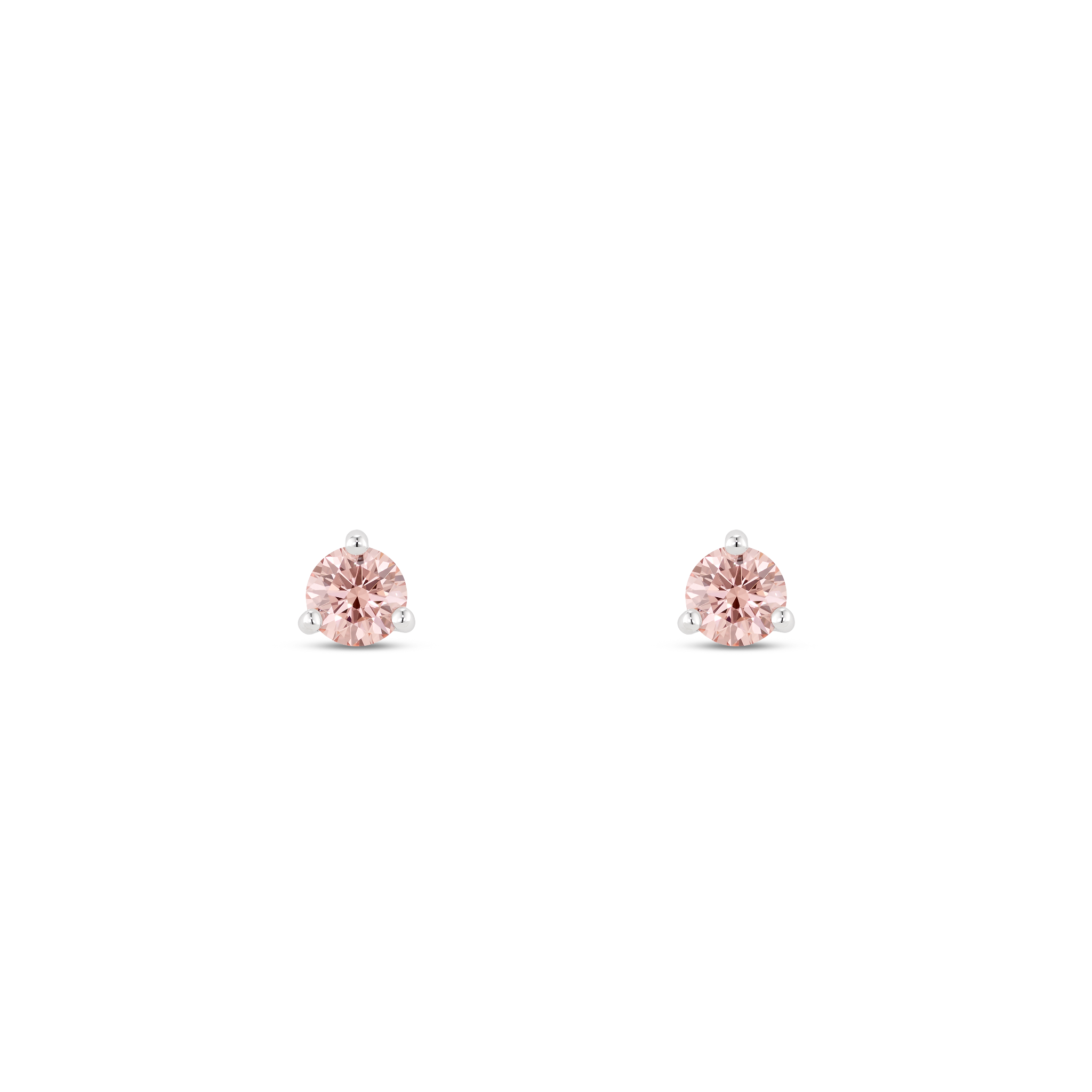 Front view of white gold, pink 0.25 carat total weight lab-grown round brilliant studs