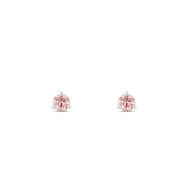 Front view of white gold, pink 0.25 carat total weight lab-grown round brilliant studs