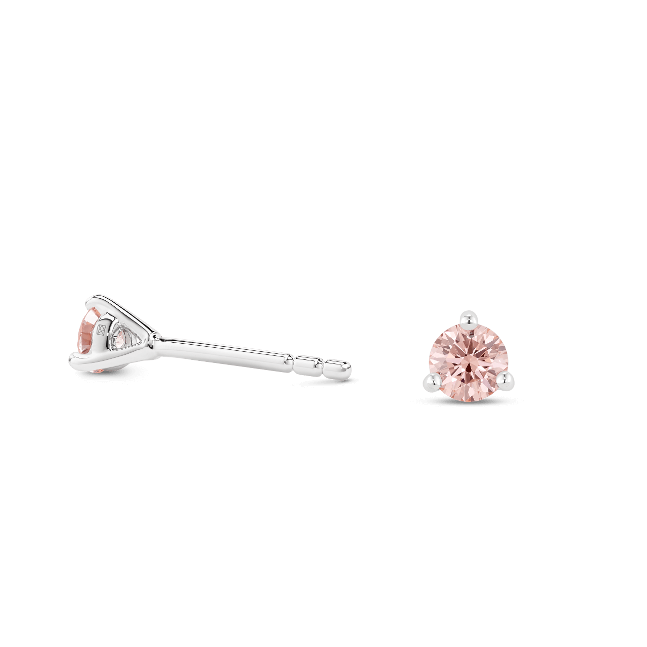 Back view of white gold, pink 0.25 carat total weight lab-grown round brilliant studs