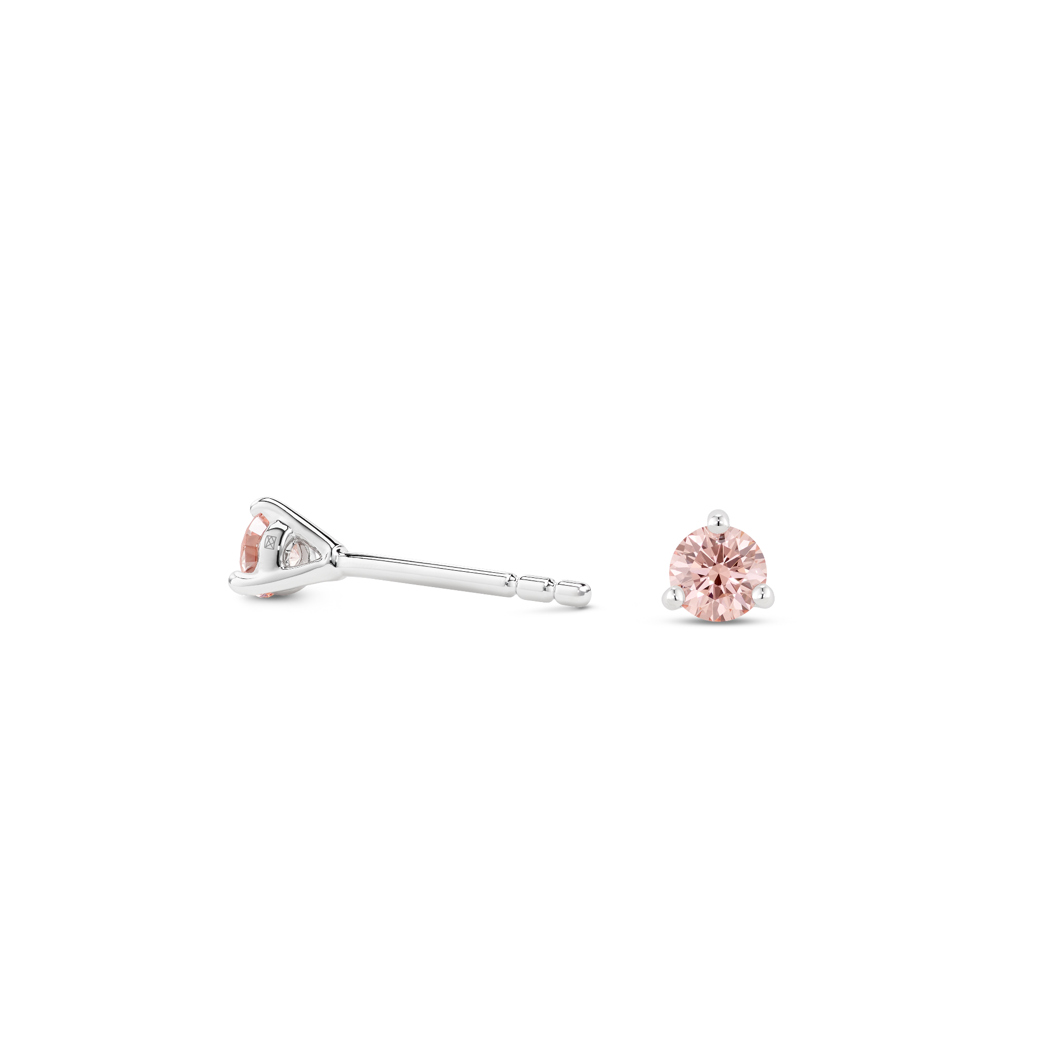 Back view of white gold, pink 0.25 carat total weight lab-grown round brilliant studs