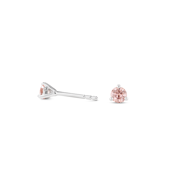 Back view of white gold, pink 0.25 carat total weight lab-grown round brilliant studs