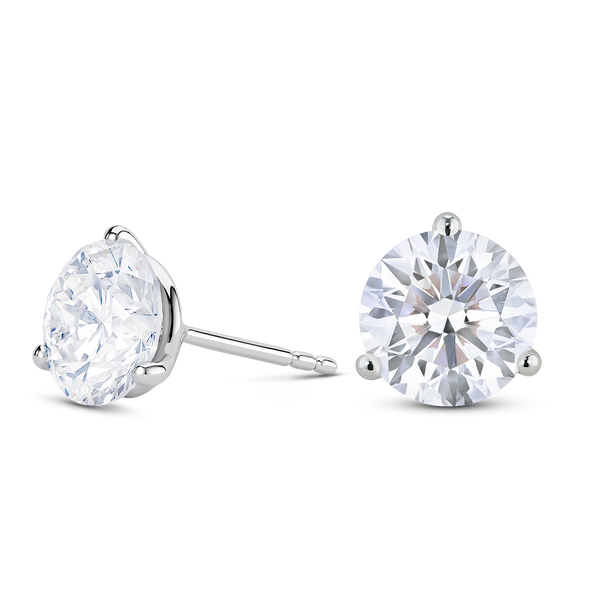 Side view of white gold, lab-grown 4 carat total weight round brilliant studs