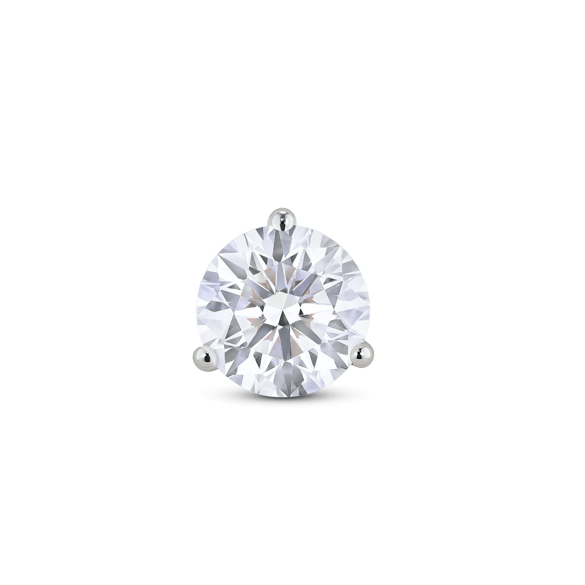 Front view of white gold, lab-grown 2 carat round brilliant single stud