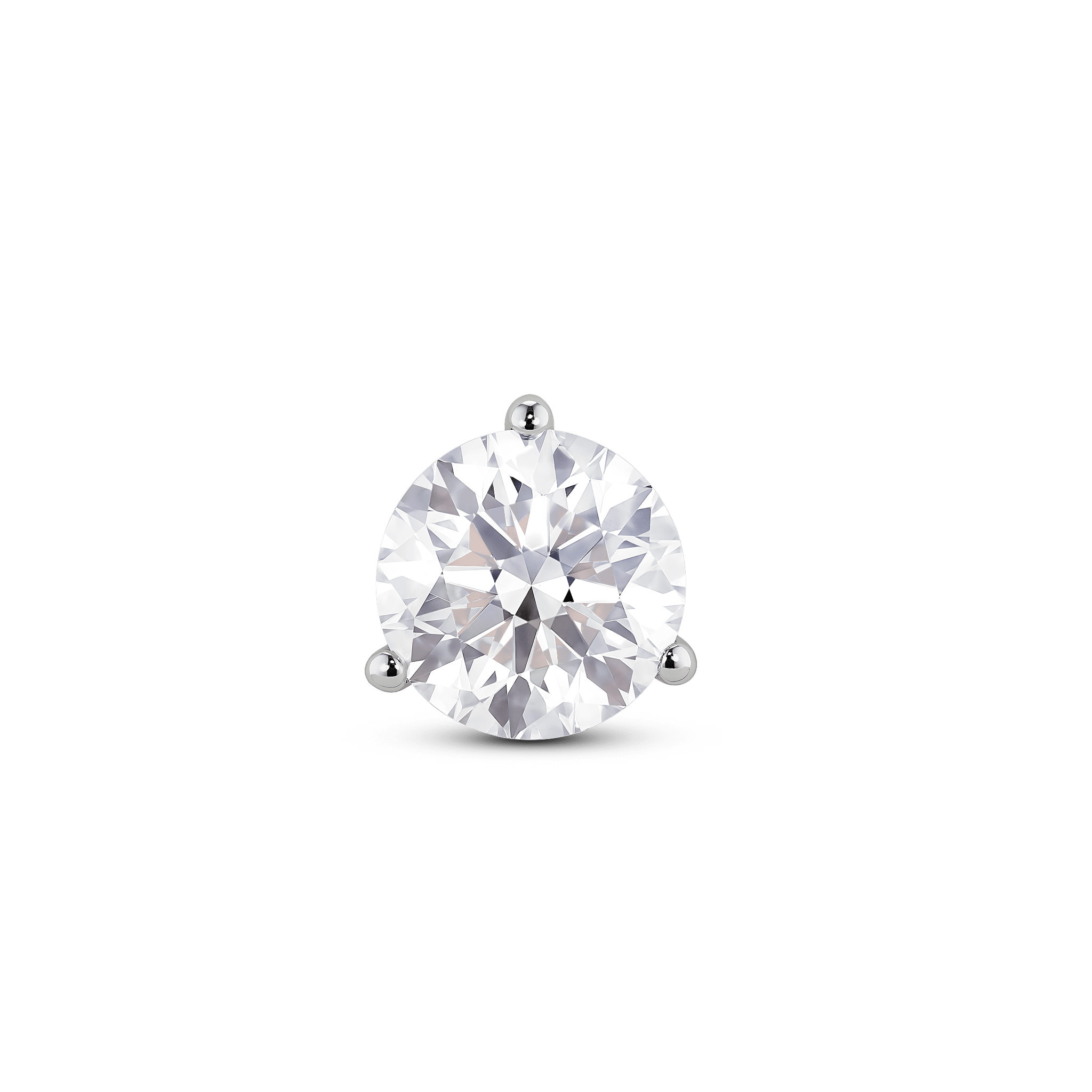 Front view of white gold, lab-grown 1.75 carat round brilliant single stud