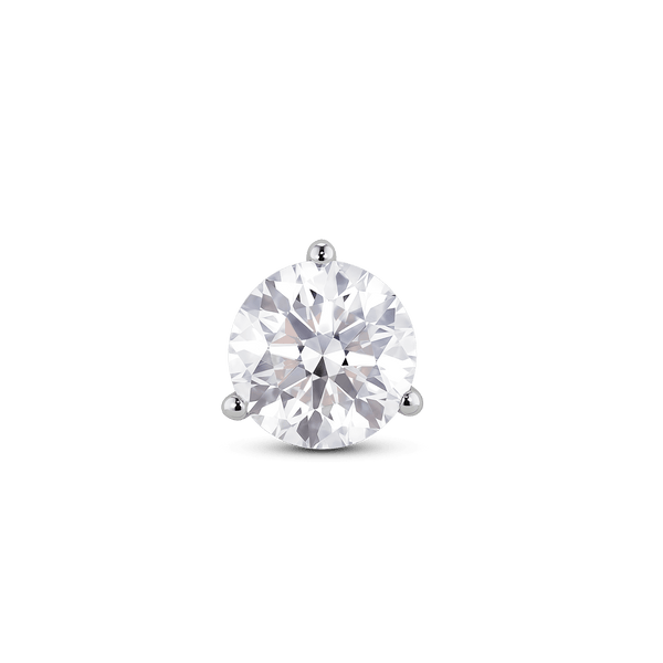 Front view of white gold, lab-grown 1.75 carat round brilliant single stud