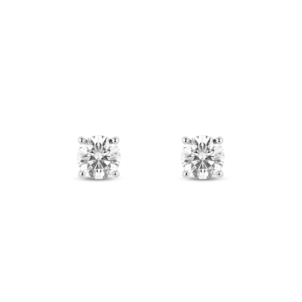 Front view of white gold, lab-grown 1 carat total weight round brilliant studs