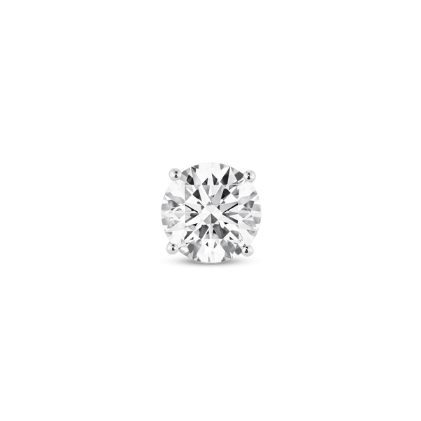 Front view of 1 carat round brilliant 18k white gold single stud