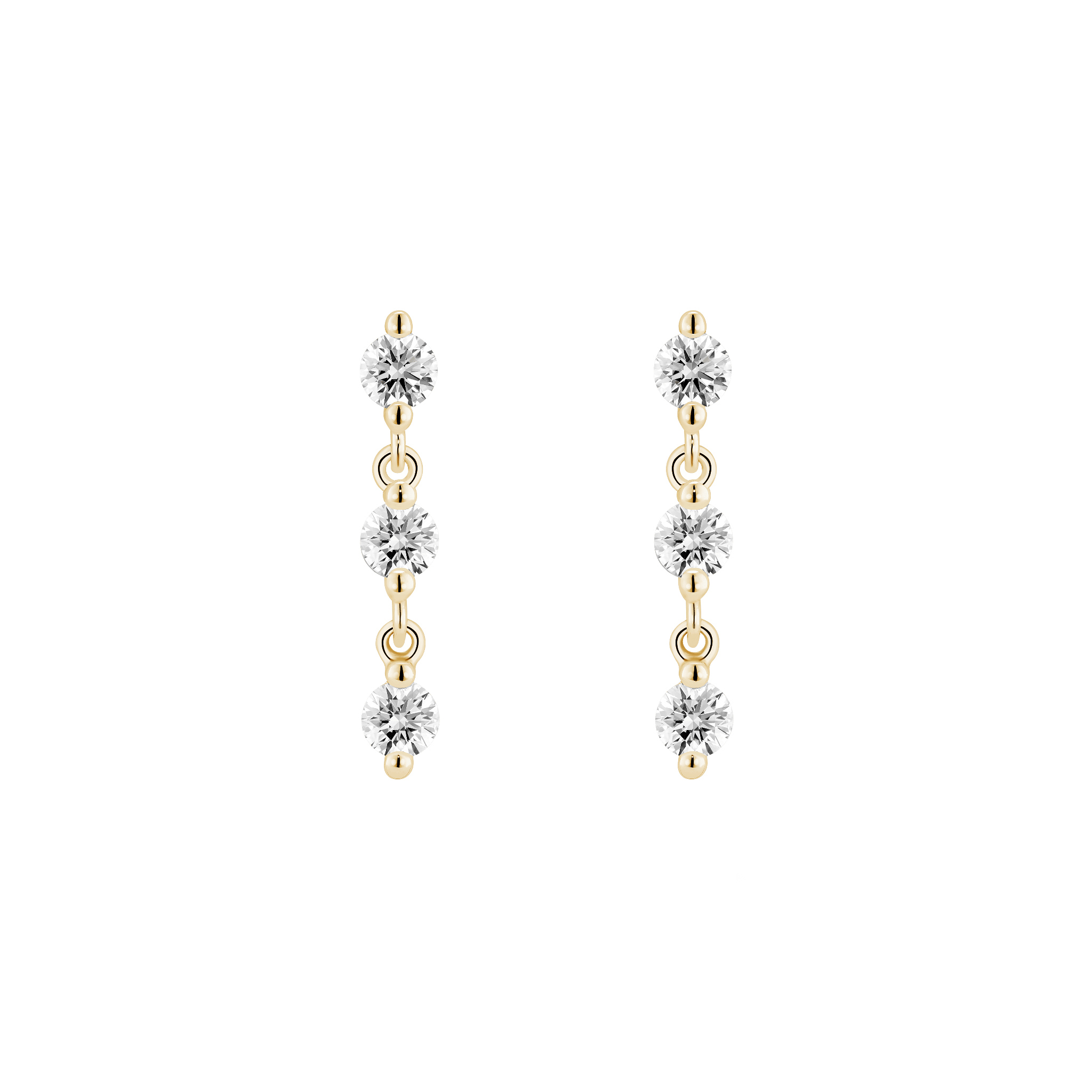 Front view of yellow gold 8/9 carat total weight line earrings