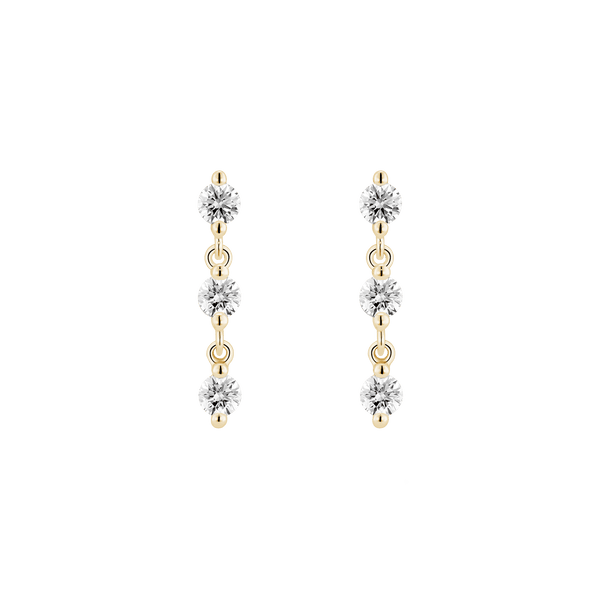 Front view of yellow gold 8/9 carat total weight line earrings