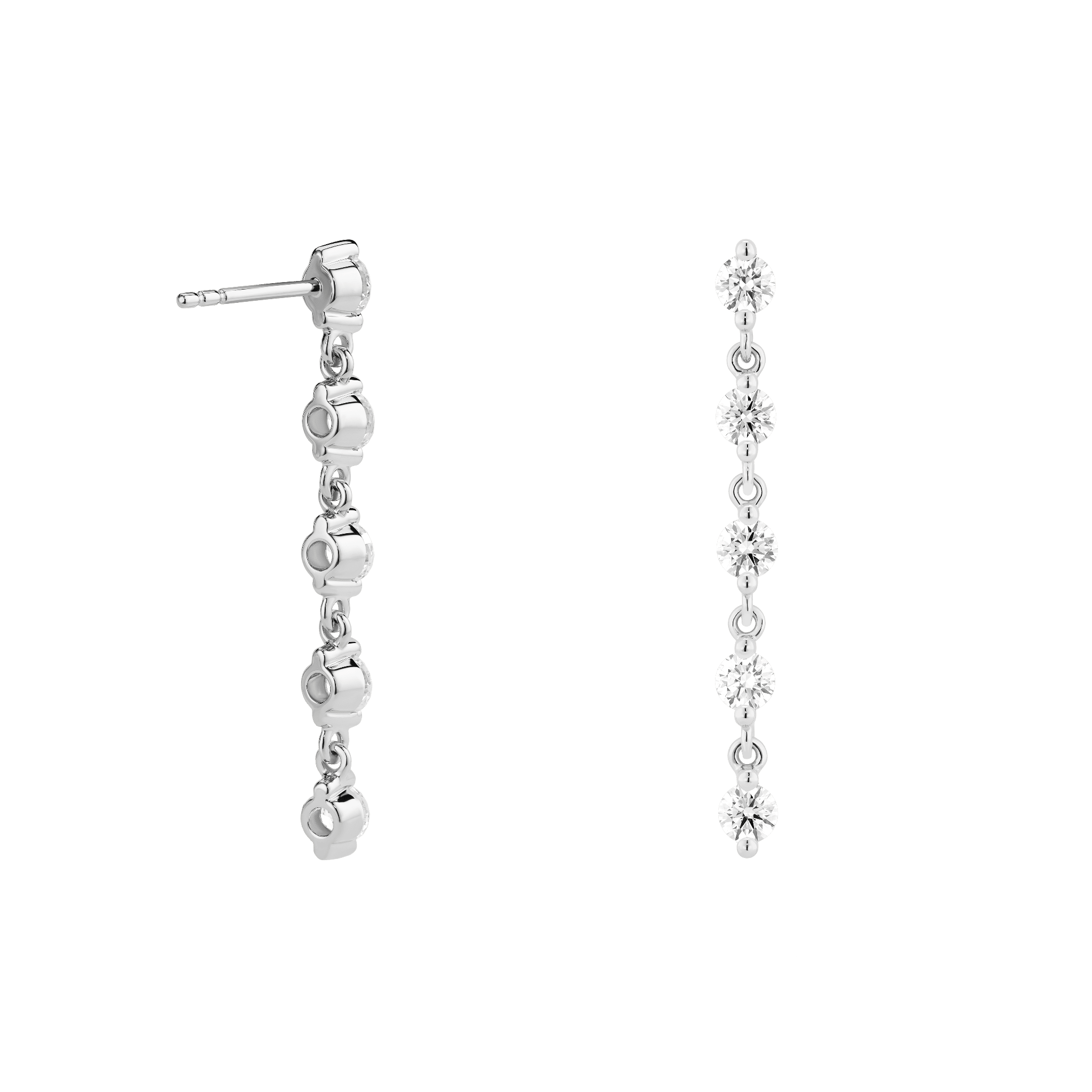 Back view of white gold 1.5 carat total weight line drop earrings