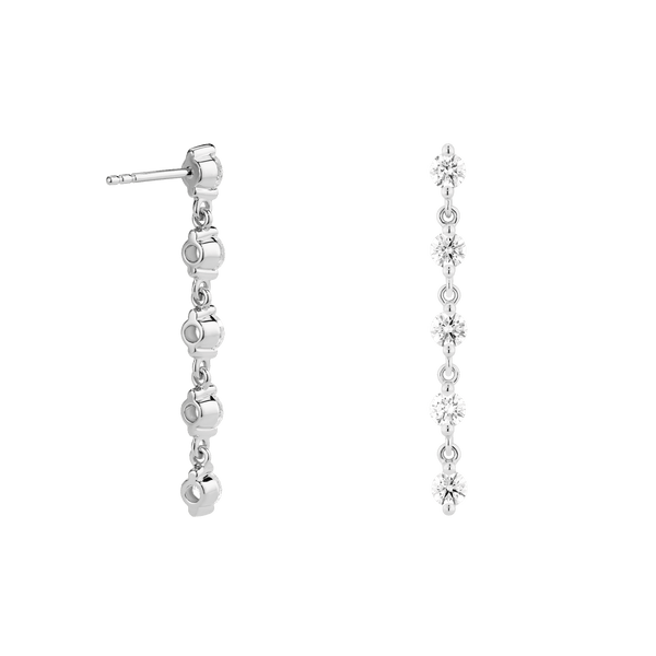 Back view of white gold 1.5 carat total weight line drop earrings