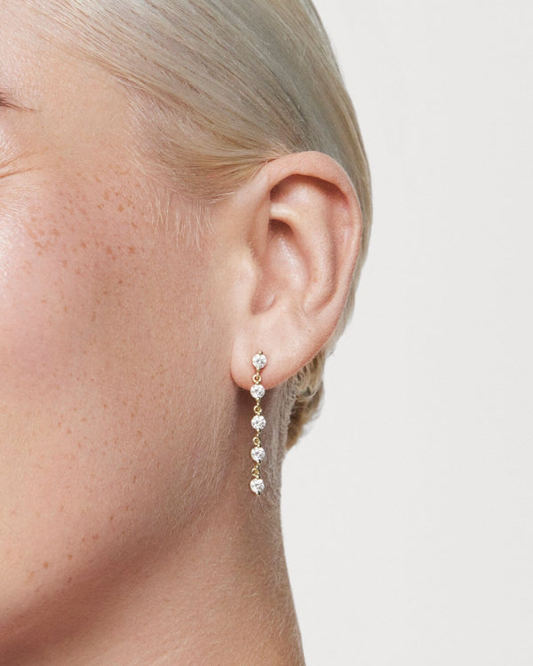 Model image of yellow gold 1.5 carat total weight line earrings