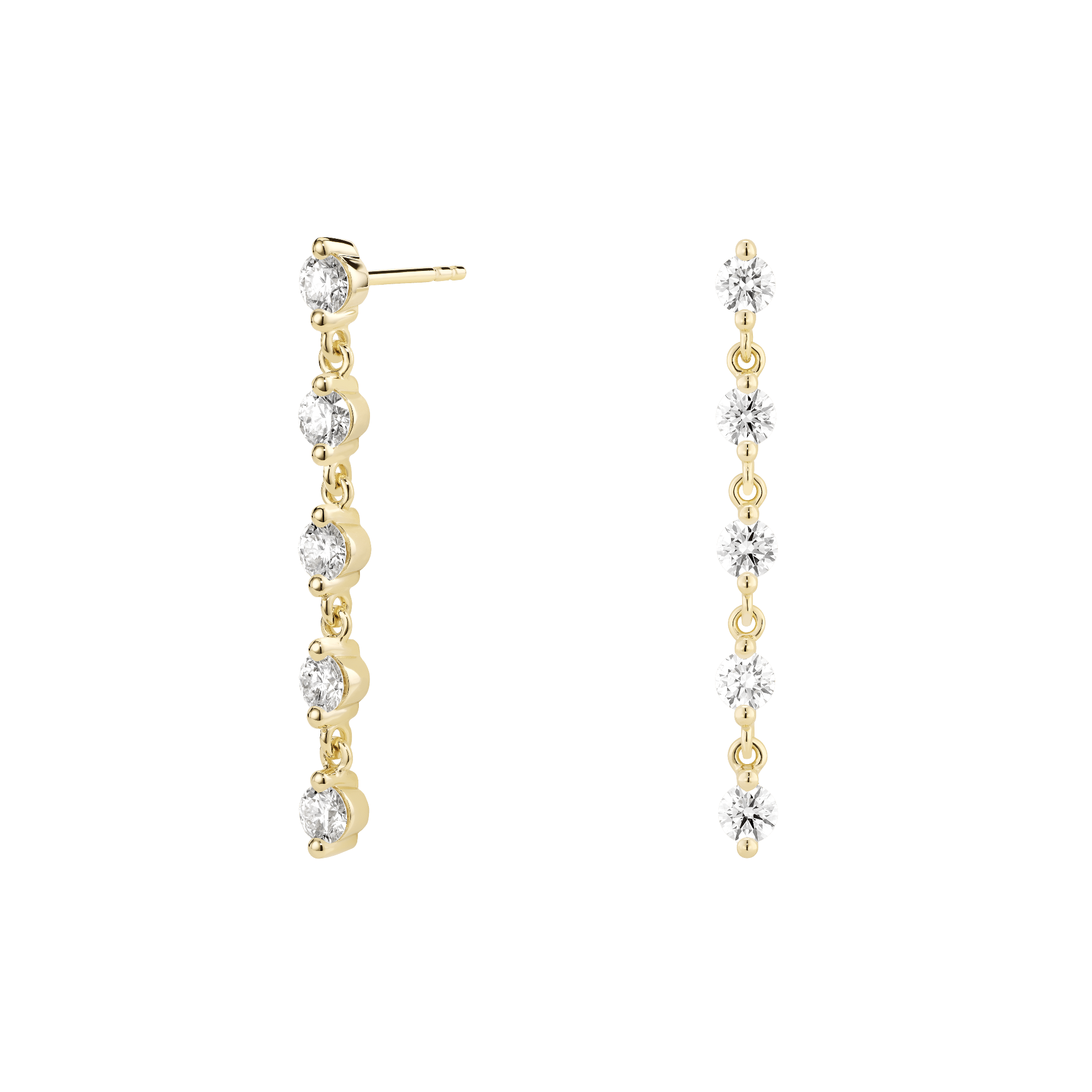 Side view of yellow gold 1.5 carat total weight line earrings