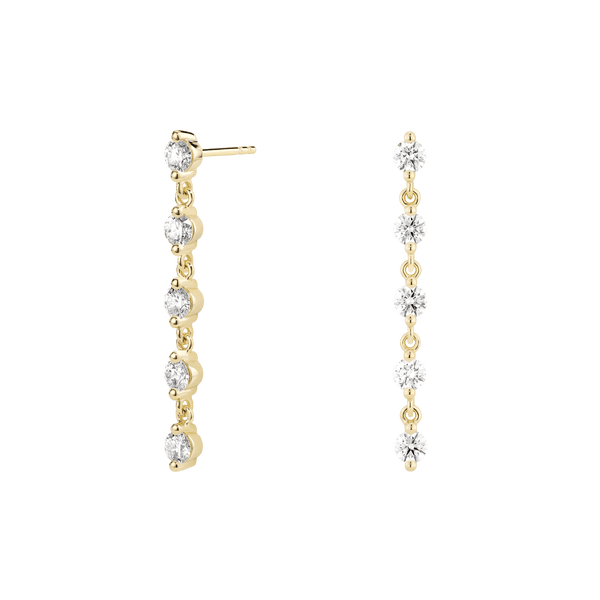 Side view of yellow gold 1.5 carat total weight line earrings