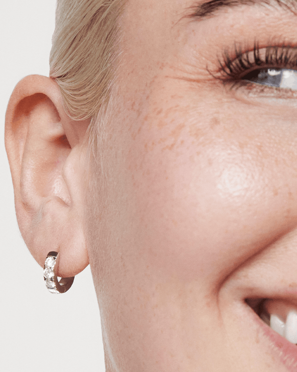 The Pavé Huggie Hoops, Small Earrings Lightbox Jewelry 