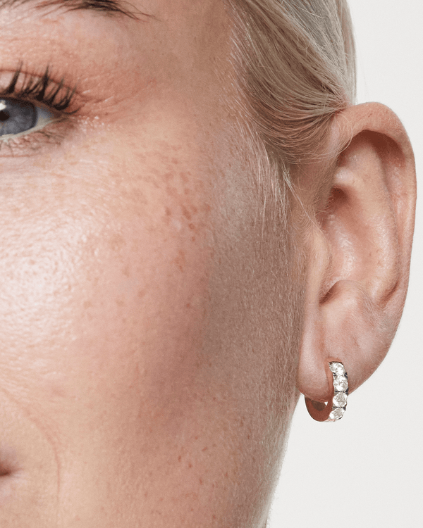 The Pavé Huggie Hoops, Small Earrings Lightbox Jewelry 