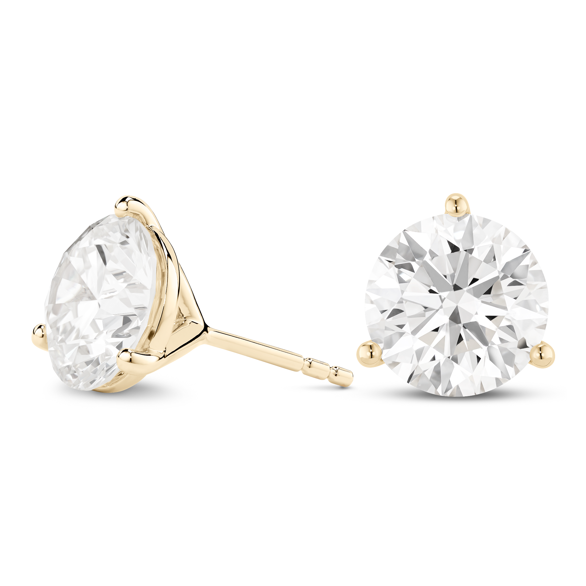 Side view of yellow gold, lab-grown 5 carat total weight round brilliant studs