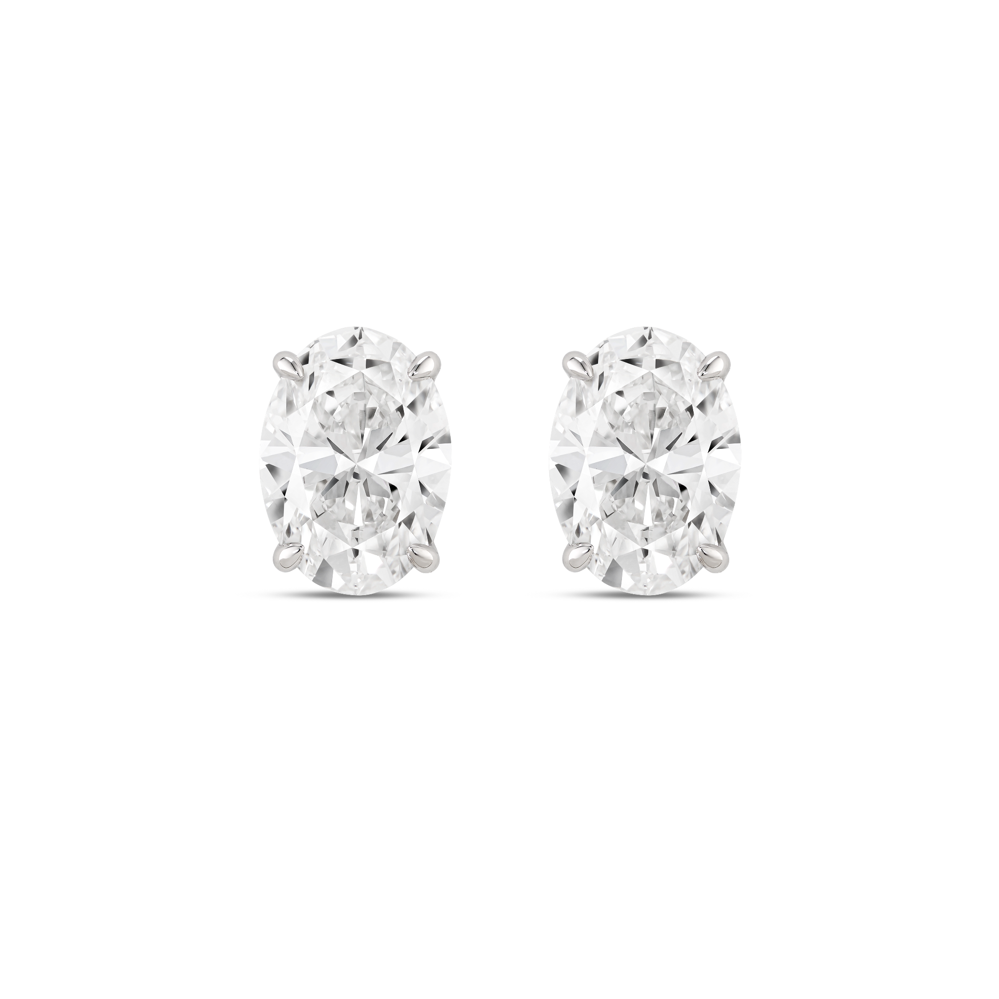 Front view of white gold 2 carat total weight lab-grown oval cut studs