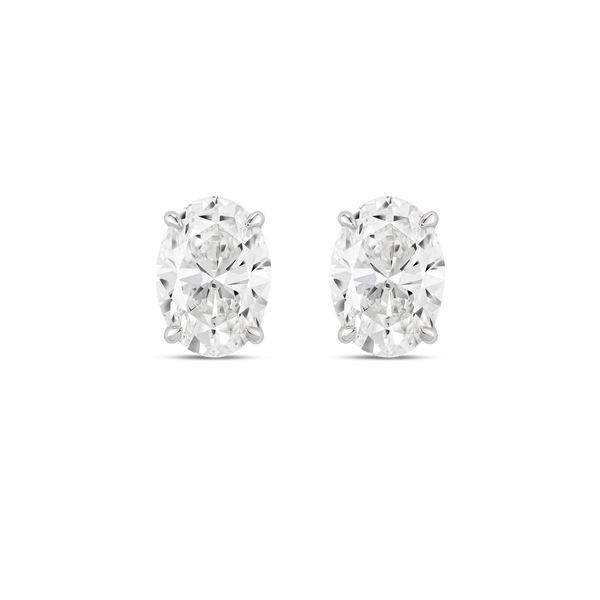 Front view of white gold 2 carat total weight lab-grown oval cut studs