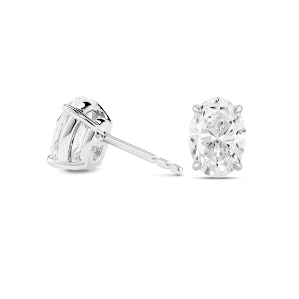 Back view of white gold 2 carat total weight lab-grown oval cut studs