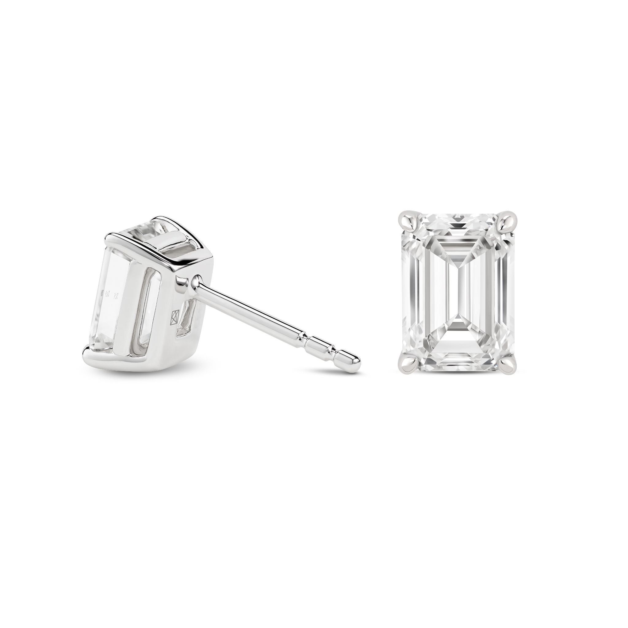 Back view of white gold 2 carat total weight lab-grown emerald cut studs