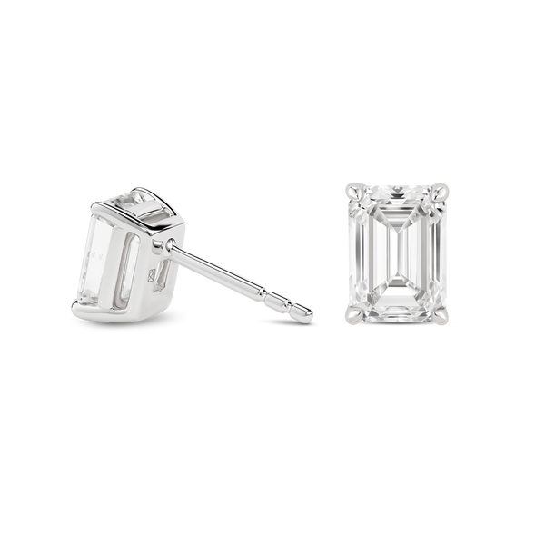 Back view of white gold 2 carat total weight lab-grown emerald cut studs