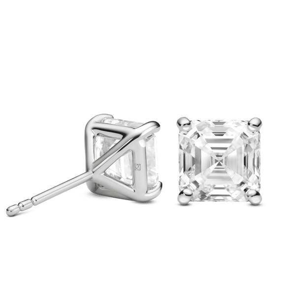 Back view of 4 carat total weight Asscher cut studs in white gold