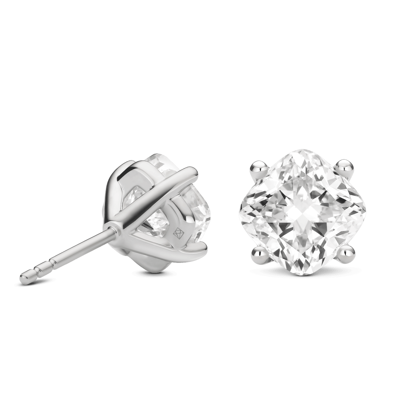 Back view of 4 carat total weight cushion cut studs in white gold