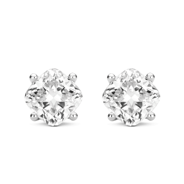 Front view of 4 carat total weight cushion cut studs in white gold