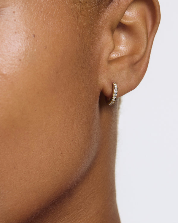 Model image of yellow gold, small pavé hoops