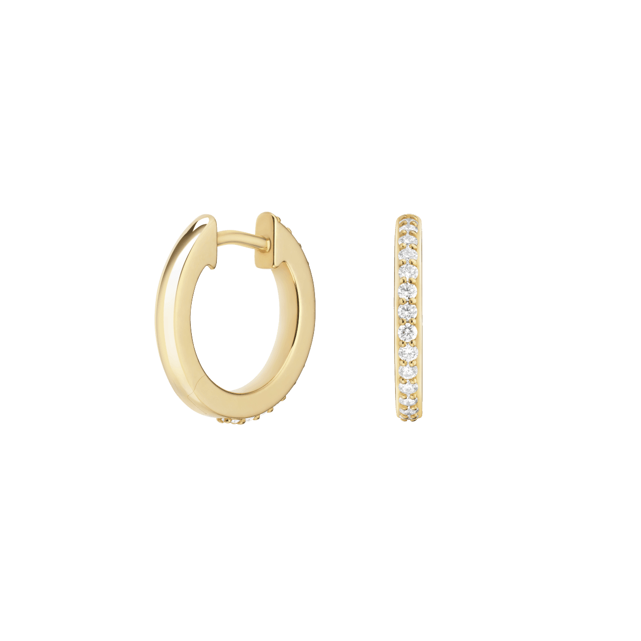 Back view yellow gold, medium pavé hoops