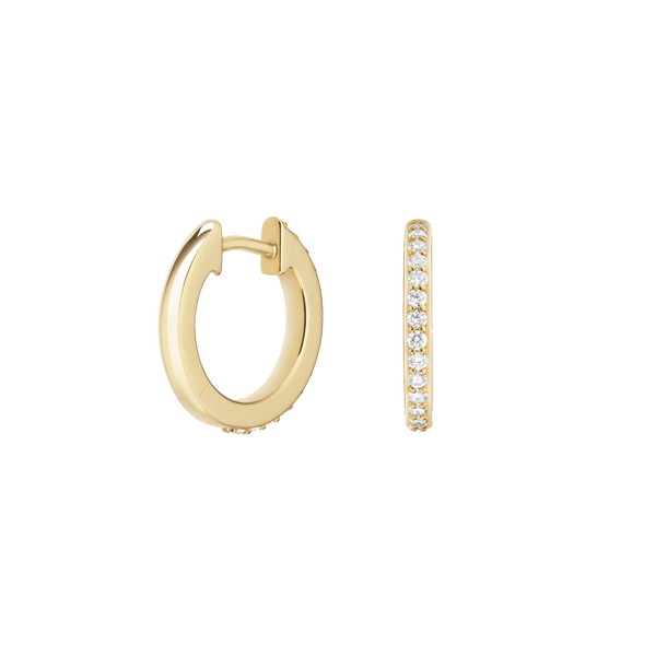 Back view yellow gold, medium pavé hoops