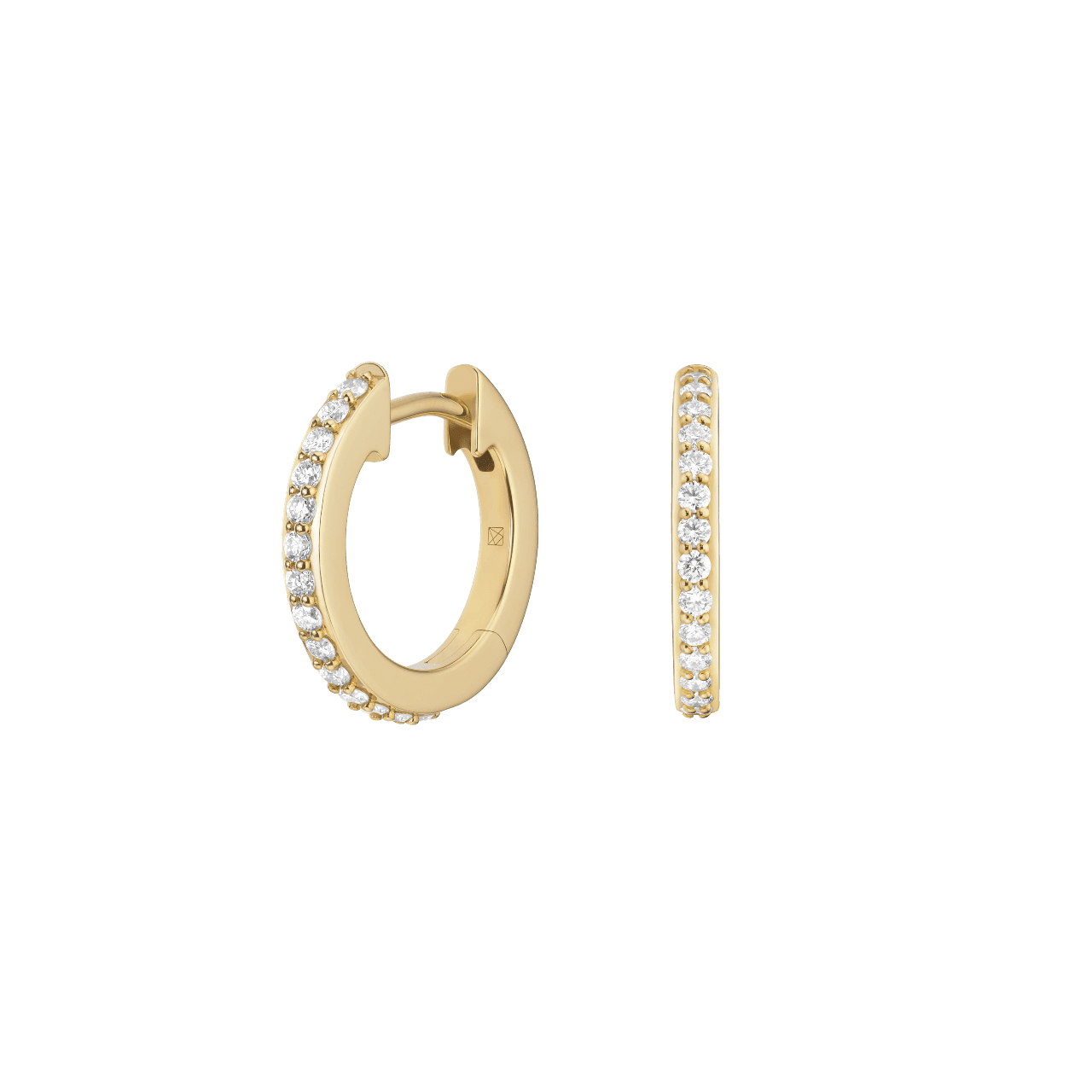 Side view yellow gold, medium pavé hoops