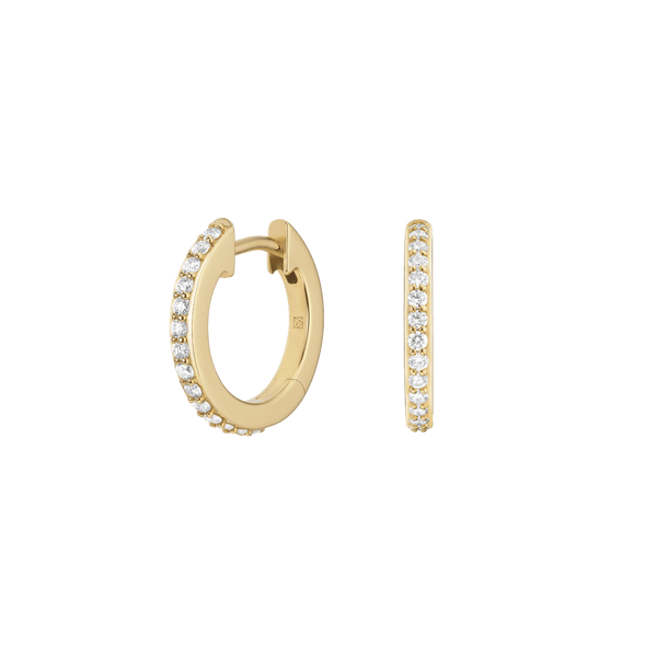 Side view yellow gold, medium pavé hoops