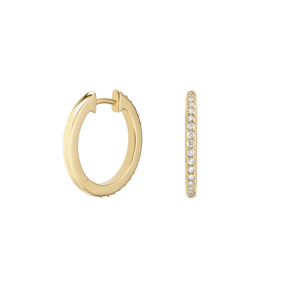 Back view of yellow gold, large pavé hoops