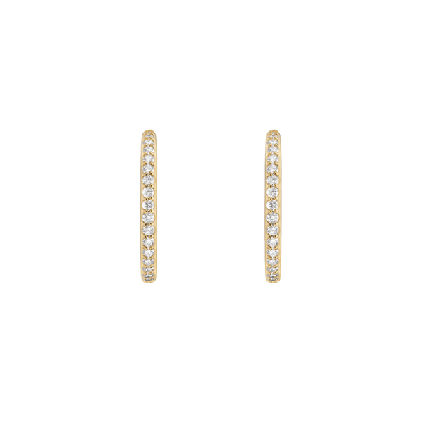 Front view of yellow gold, large pavé hoops